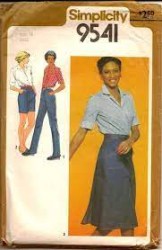 9541 SIMPLICITY 1980 BACK WRAP SKIRT, PANTS, SHORTS, SHORT SLEEVE SHIRT PATTERN 18,20 UNCUT OR 16